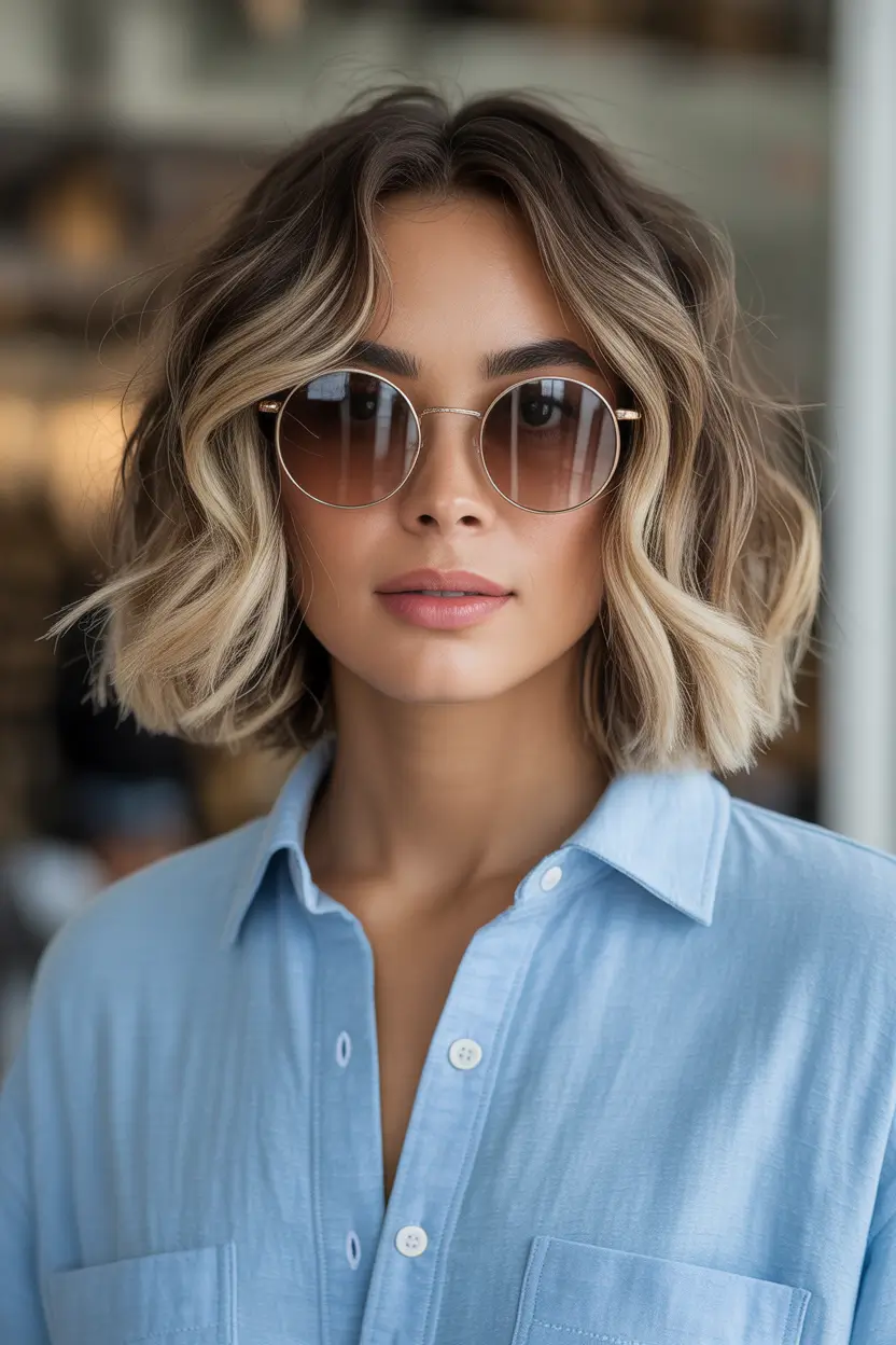 stylish spring short hairstyles 2026 Beachy Blonde Wavy Bob With Dark Roots