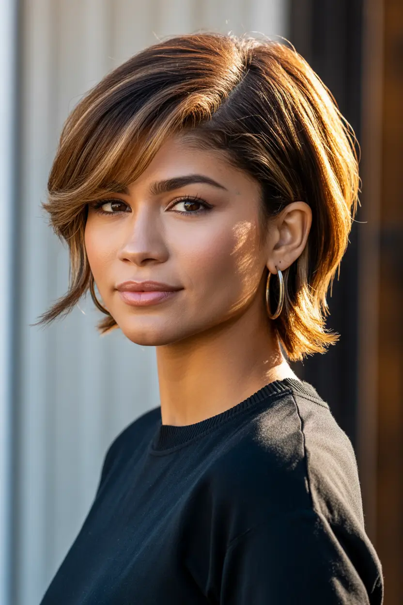 stylish spring short hairstyles 2026 Sleek Side Swept Short Bob With Subtle Layers