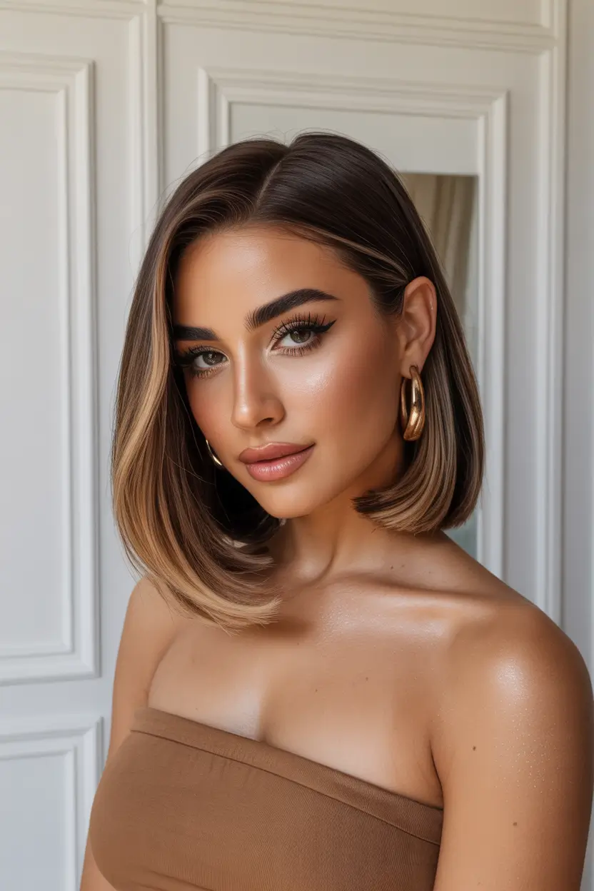 trendy spring bob haircut 2026 glass finish brunette precision bob 13