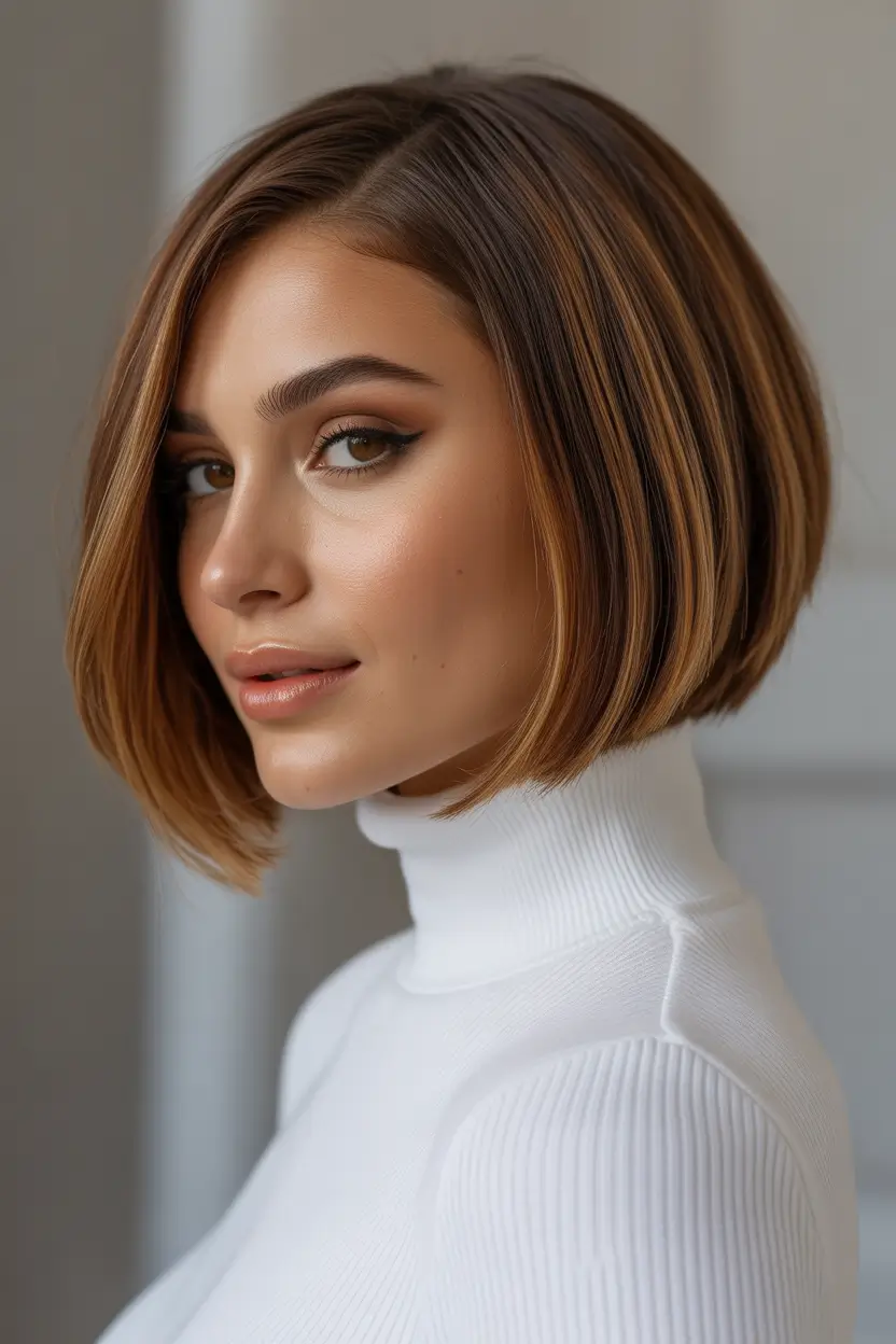 trendy spring bob haircut 2026 warm cinnamon angled bob with subtle lift 14