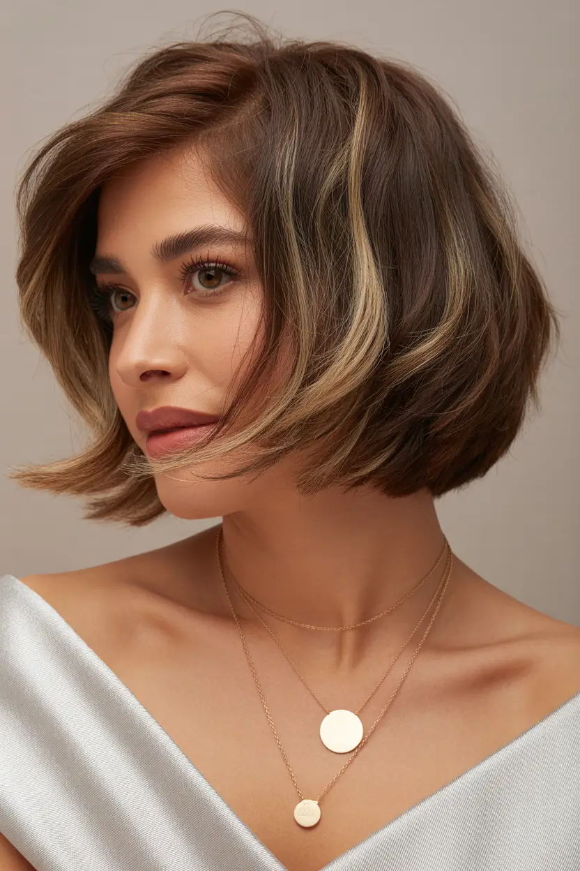 trendy spring bob haircut 2026 glossy brunette bob with face framing highlights