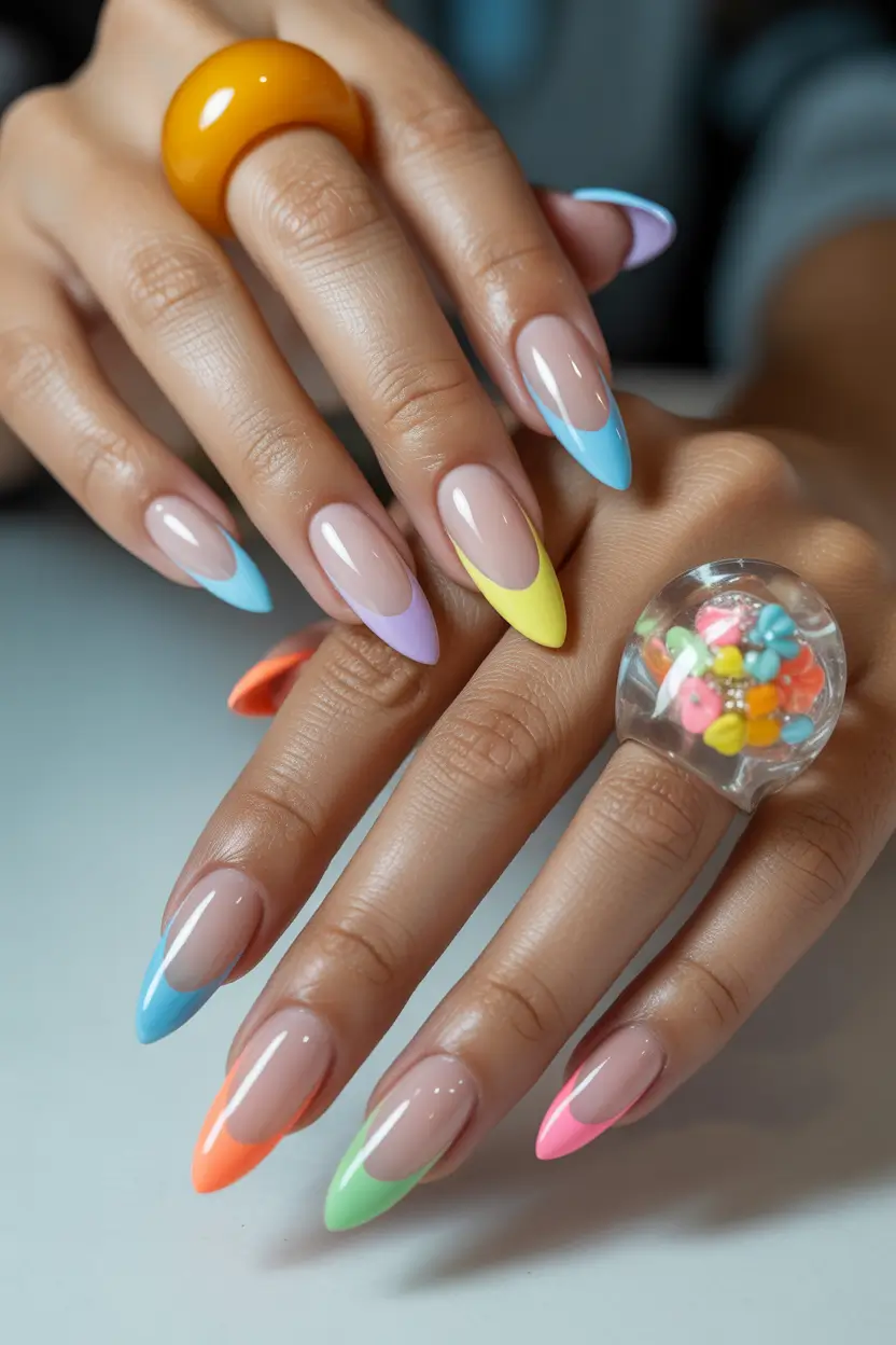 spring break nails 2026 pastel rainbow french dream 10