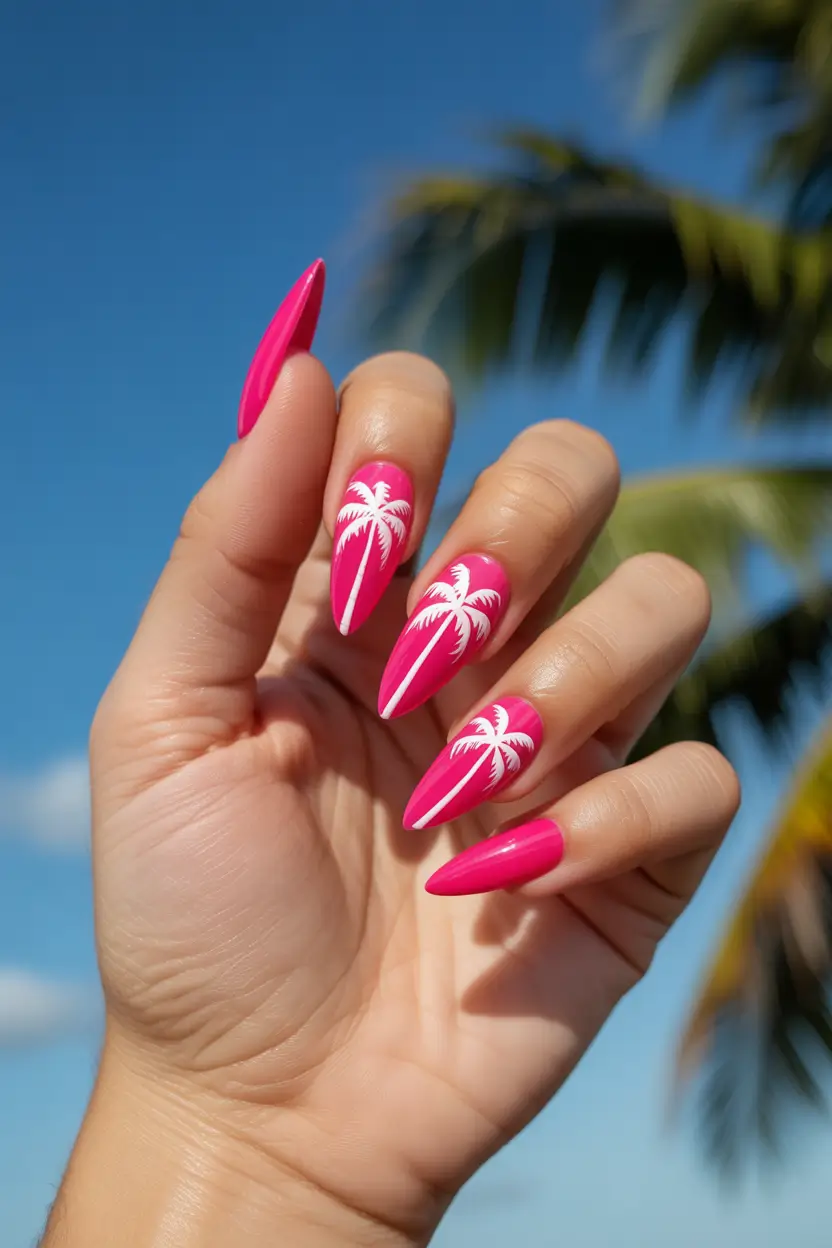 spring break nails 2026 hot pink palm paradise 11