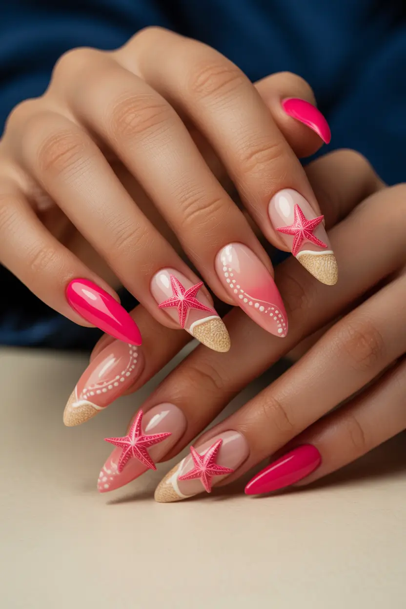 spring break nails 2026 starfish sand accent almond 13