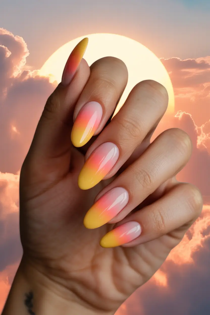 spring break nails 2026 sunset sorbet almond glow 16