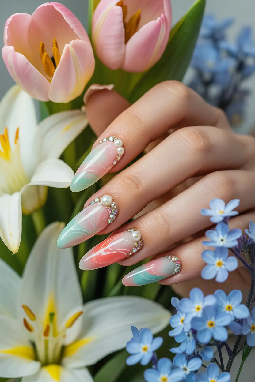 spring break nails 2026 pastel pearl ombre