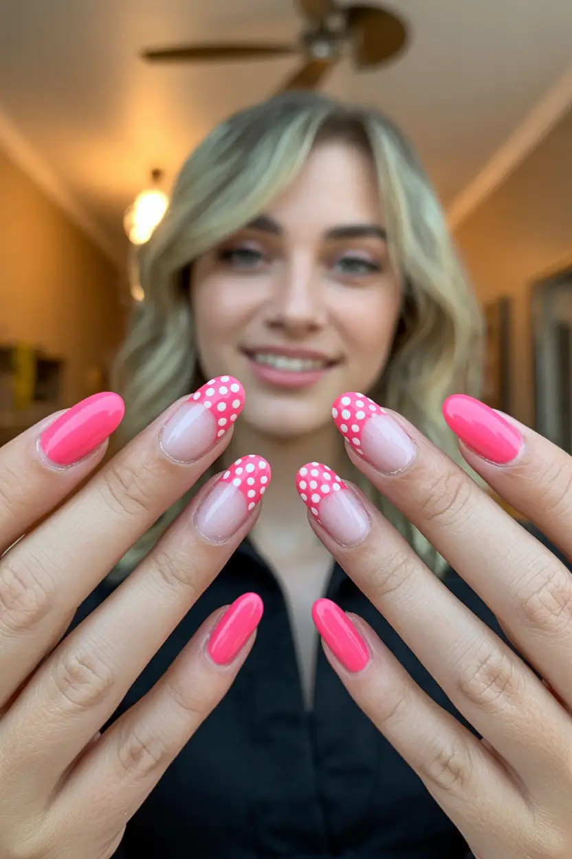 spring break nails 2026 pink polka dot almond glam 8