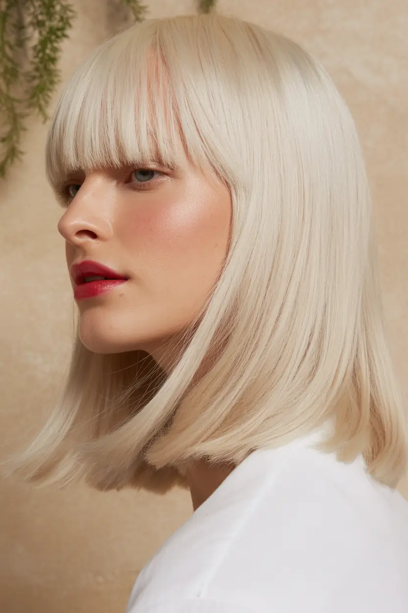 trendy spring long haircut looks 2026 Blunt Platinum With Full Statement Bangs 18