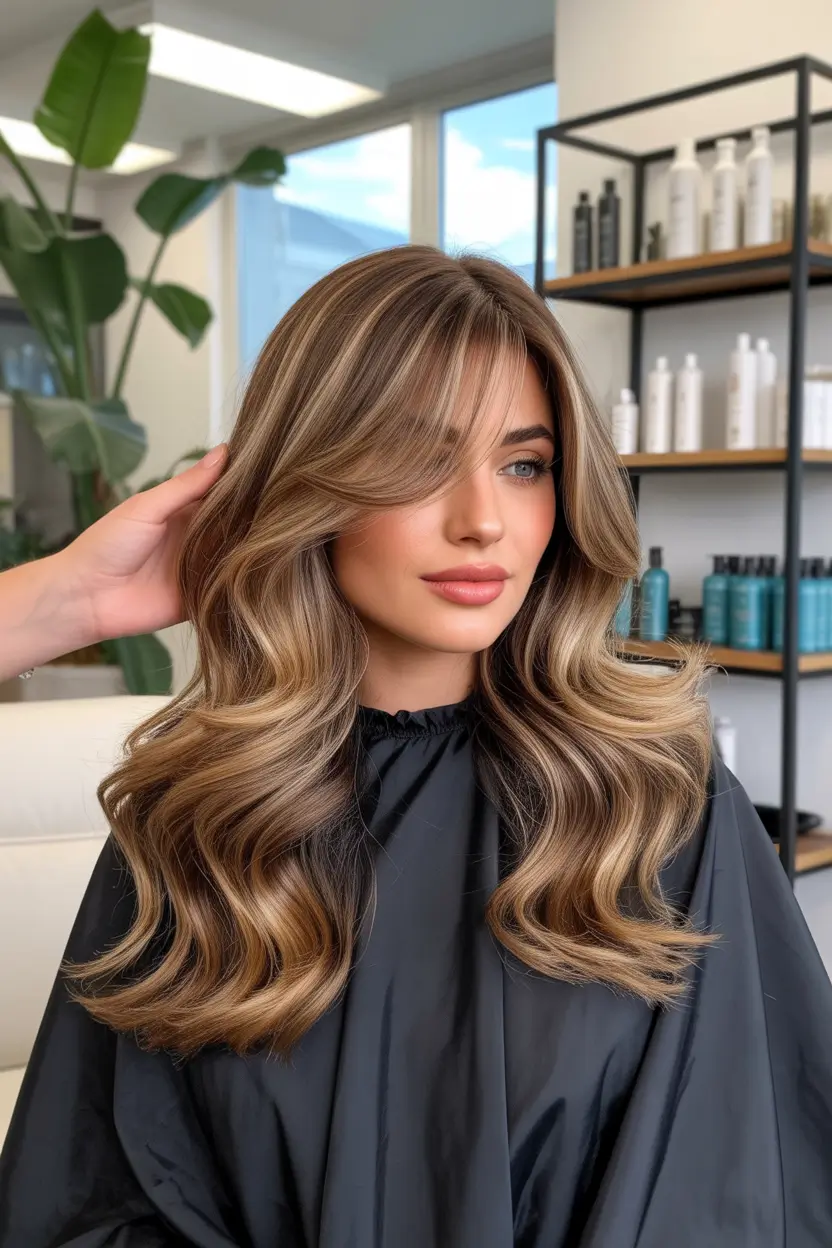 trendy spring long haircut looks 2026 Airy Curtain Bangs With Dimensional Blonde Melt