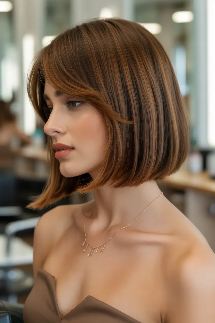 trendy spring short haircut 2026 polished caramel angled bob 13