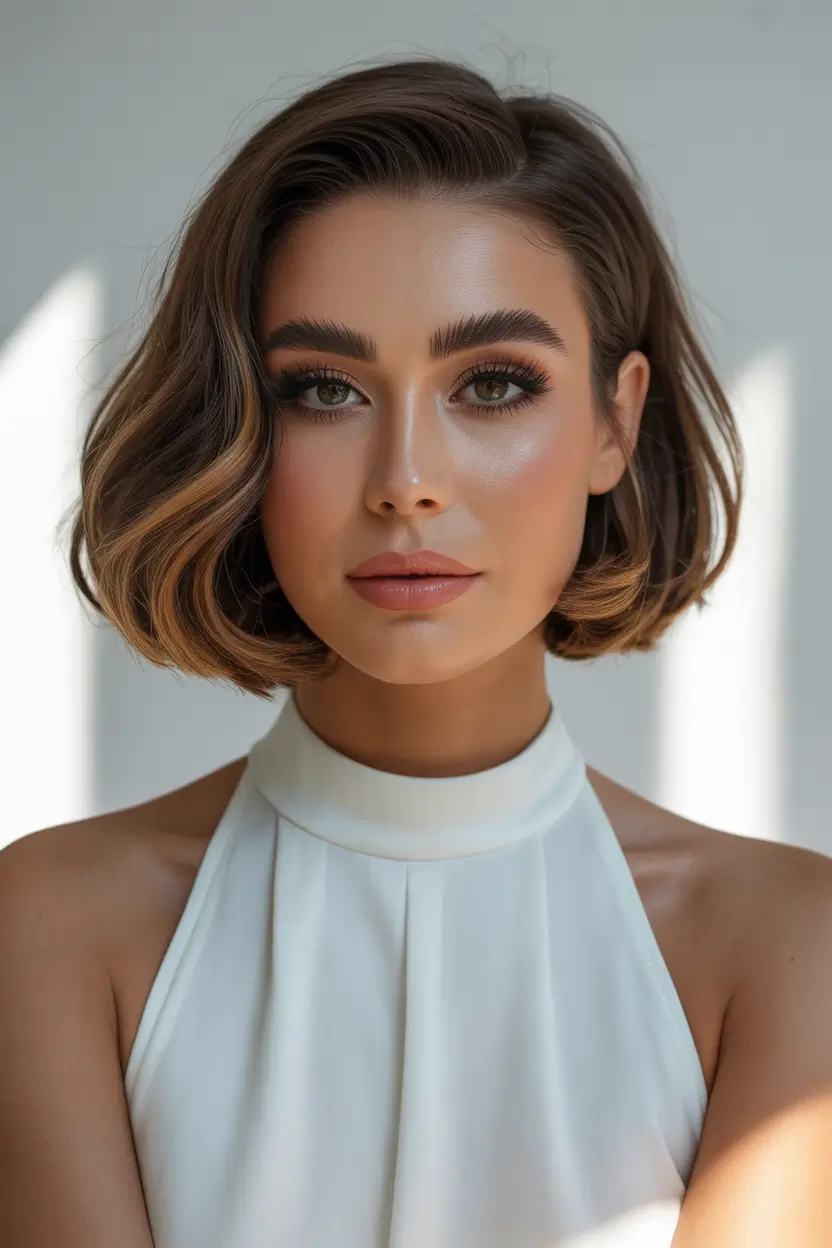 trendy spring short haircut 2026 soft sculpted brunette bob 14