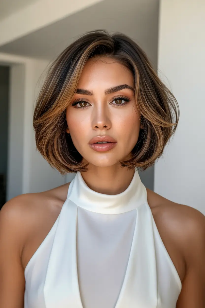 trendy spring short haircut 2026 dimensional brunette bob 18