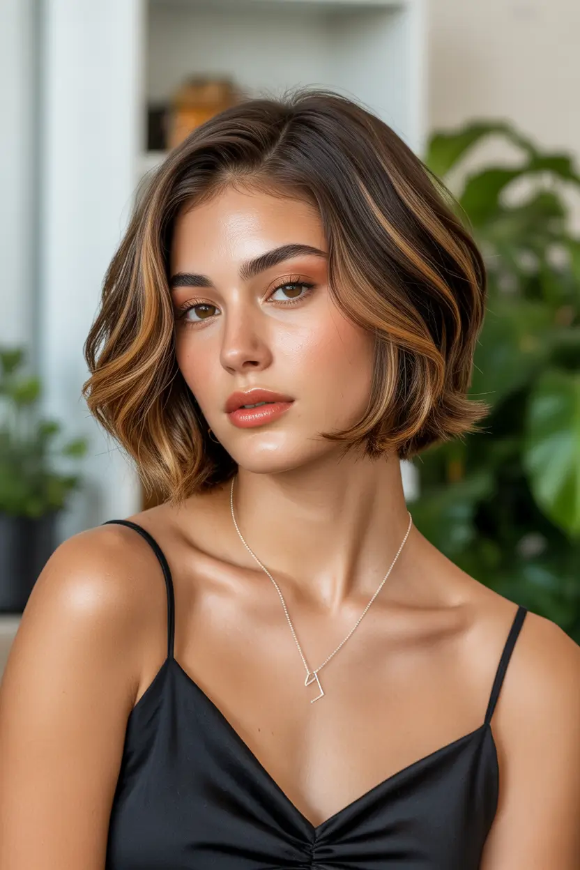 trendy spring short haircut 2026 warm dimensional brunette bob 8