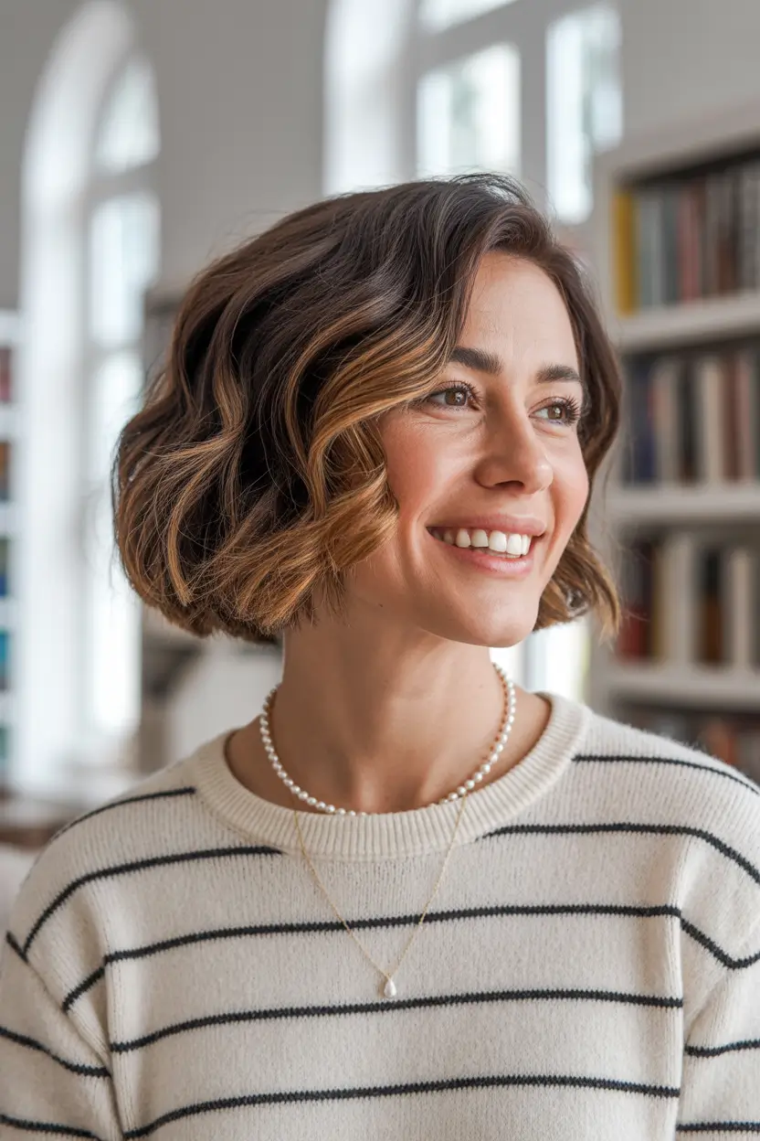 trendy spring short haircut 2026 classic wavy chin bob 9