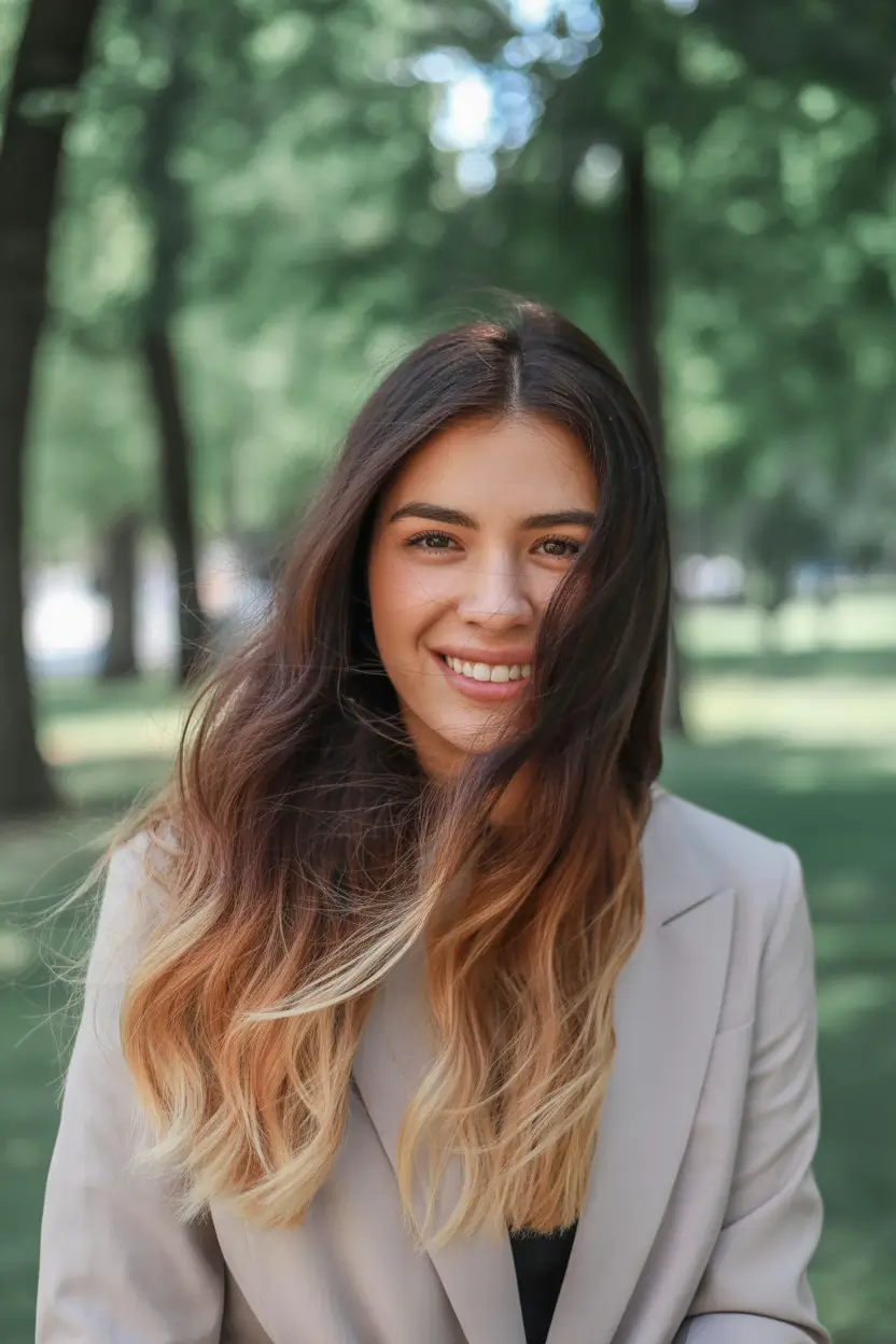 vibrant spring hair color for brown skin 2026 ombre light ends 14