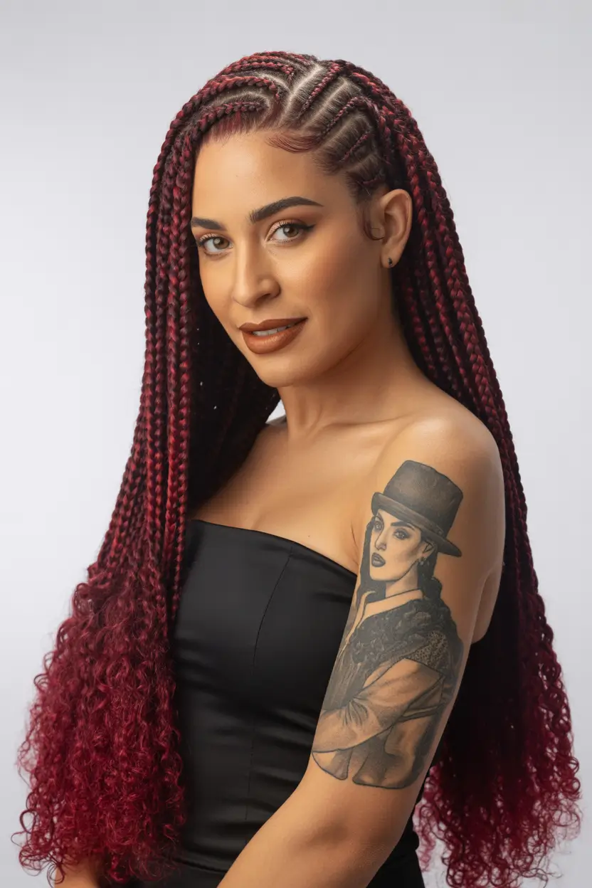 vibrant spring hair color for brown skin 2026 cherry red braids 18