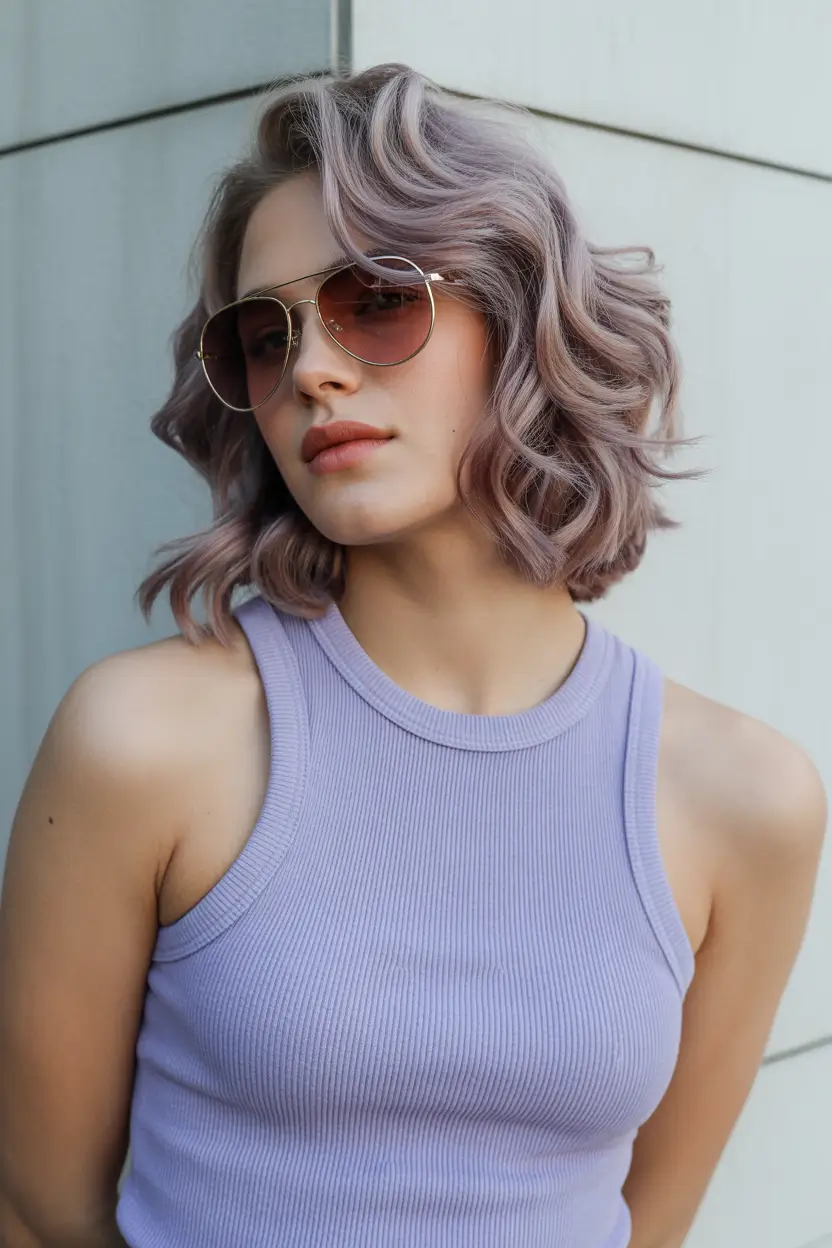 vibrant spring purple hair color ideas 2026 curly lavender bob 12