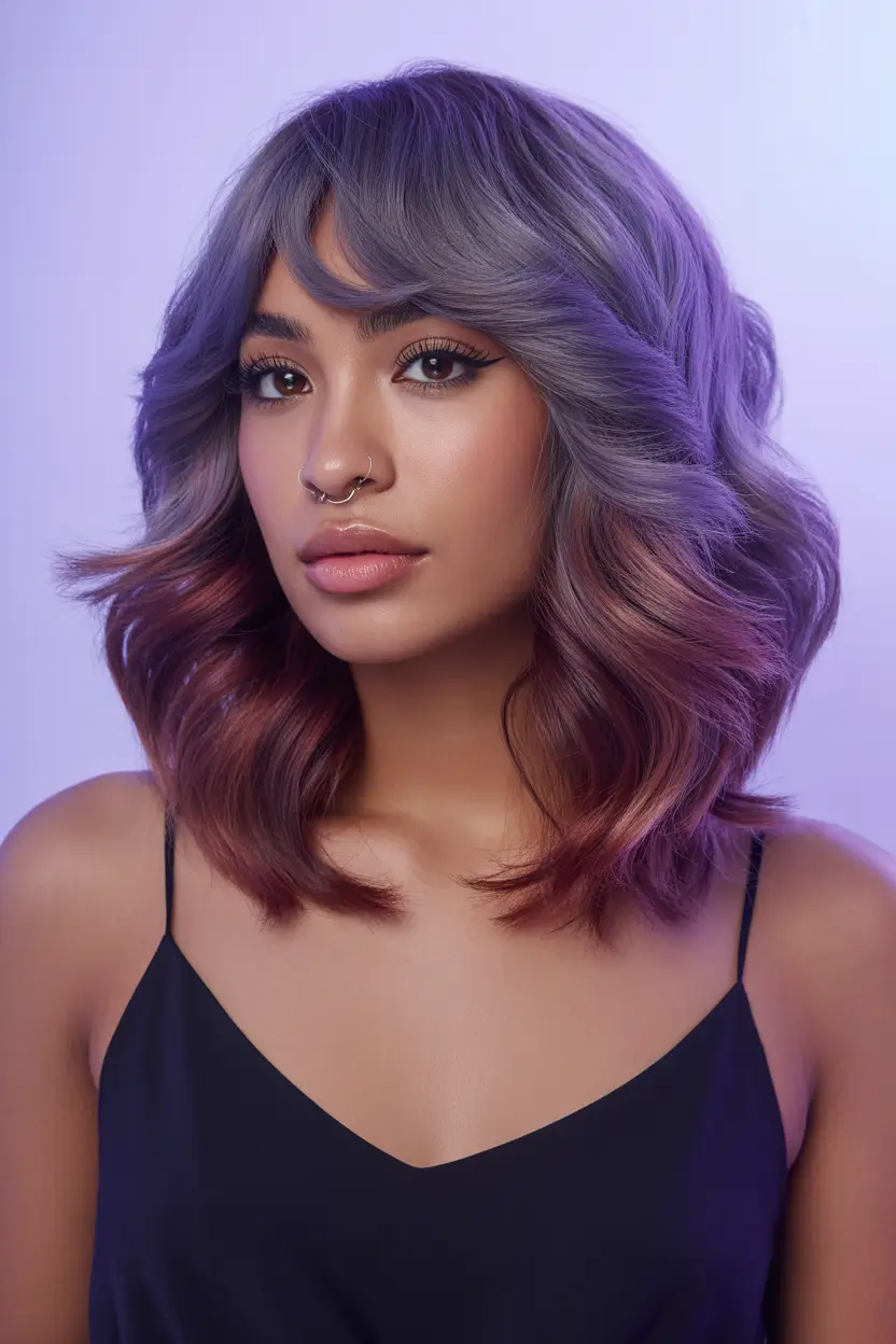 vibrant spring purple hair color ideas 2026 precision plum bob 13