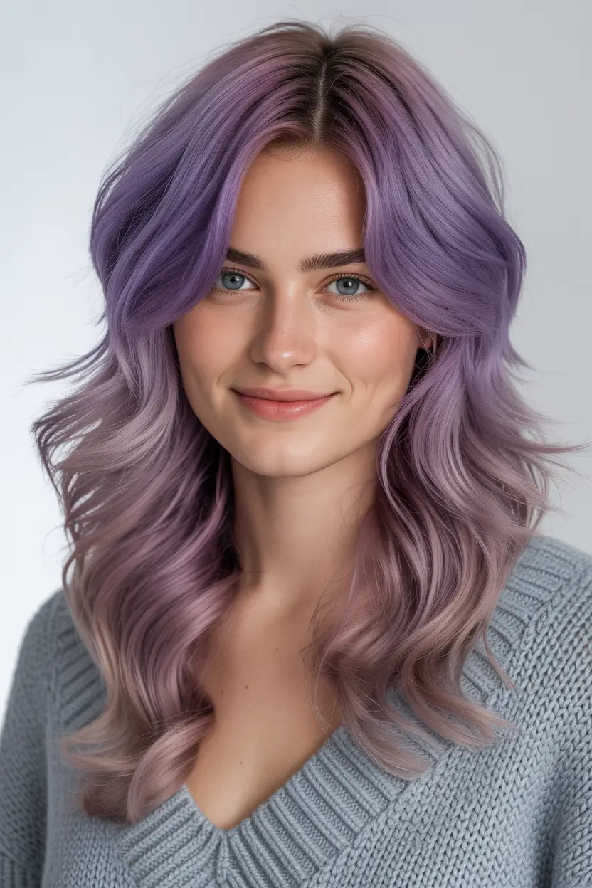 vibrant spring purple hair color ideas 2026 cool lilac layers for brunettes