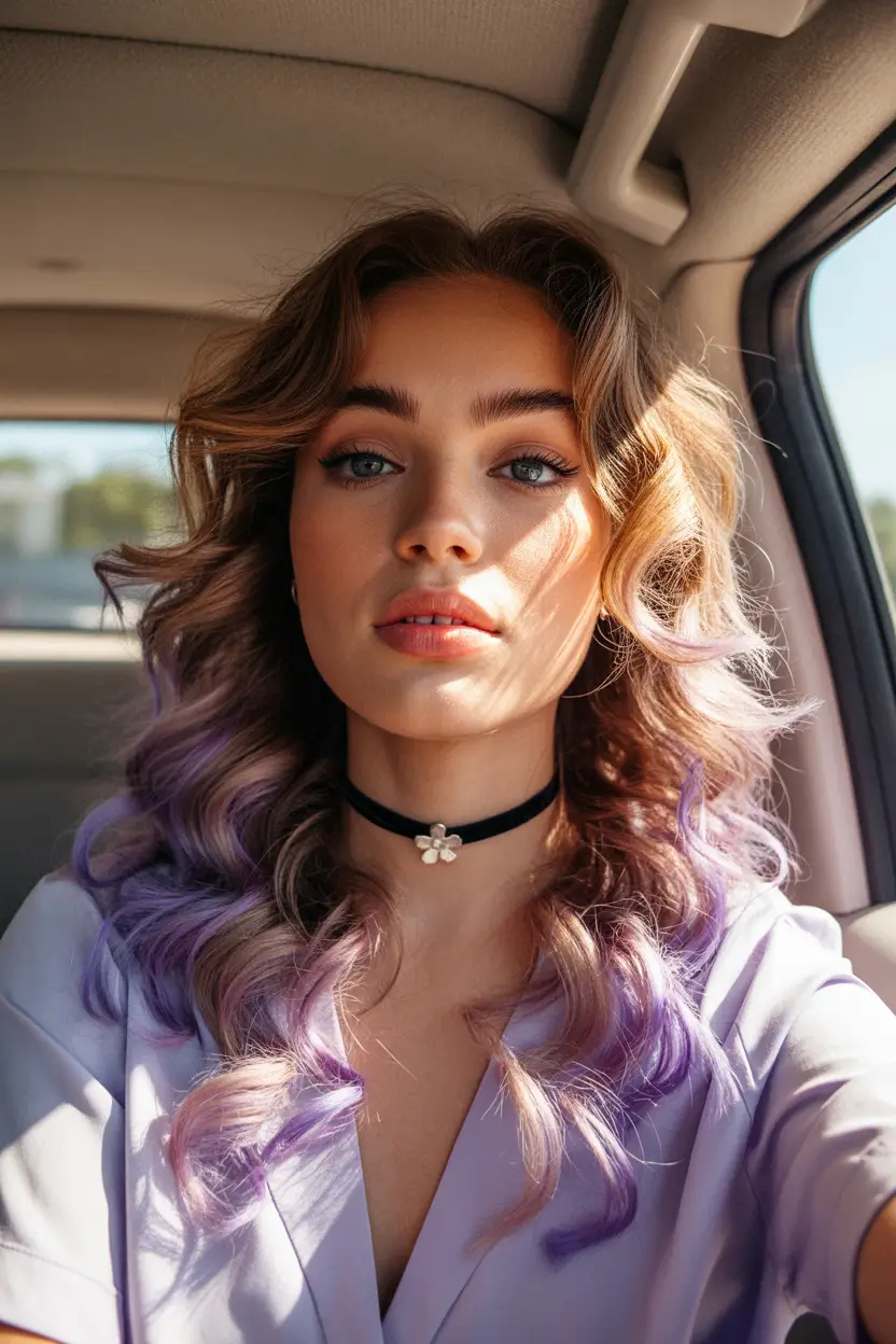 vibrant spring purple hair color ideas 2026 sunlit violet balayage