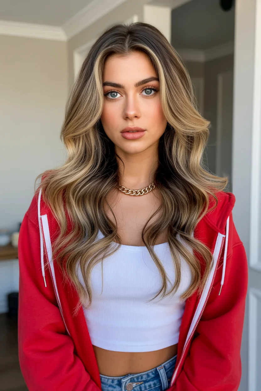 April hair colour ideas 2026 High Contrast Brunette Blend 10