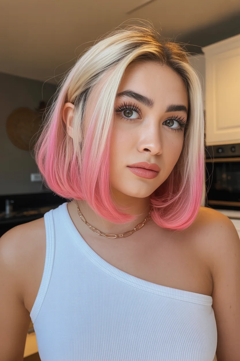 April hair colour ideas 2026 Blonde and Pink Power Bob 14
