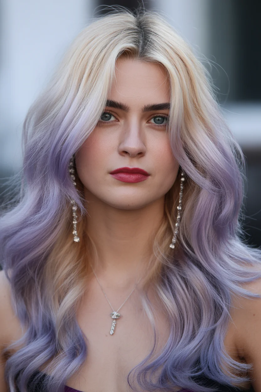 April hair colour ideas 2026 Ice Blonde with Lavender Veil 8