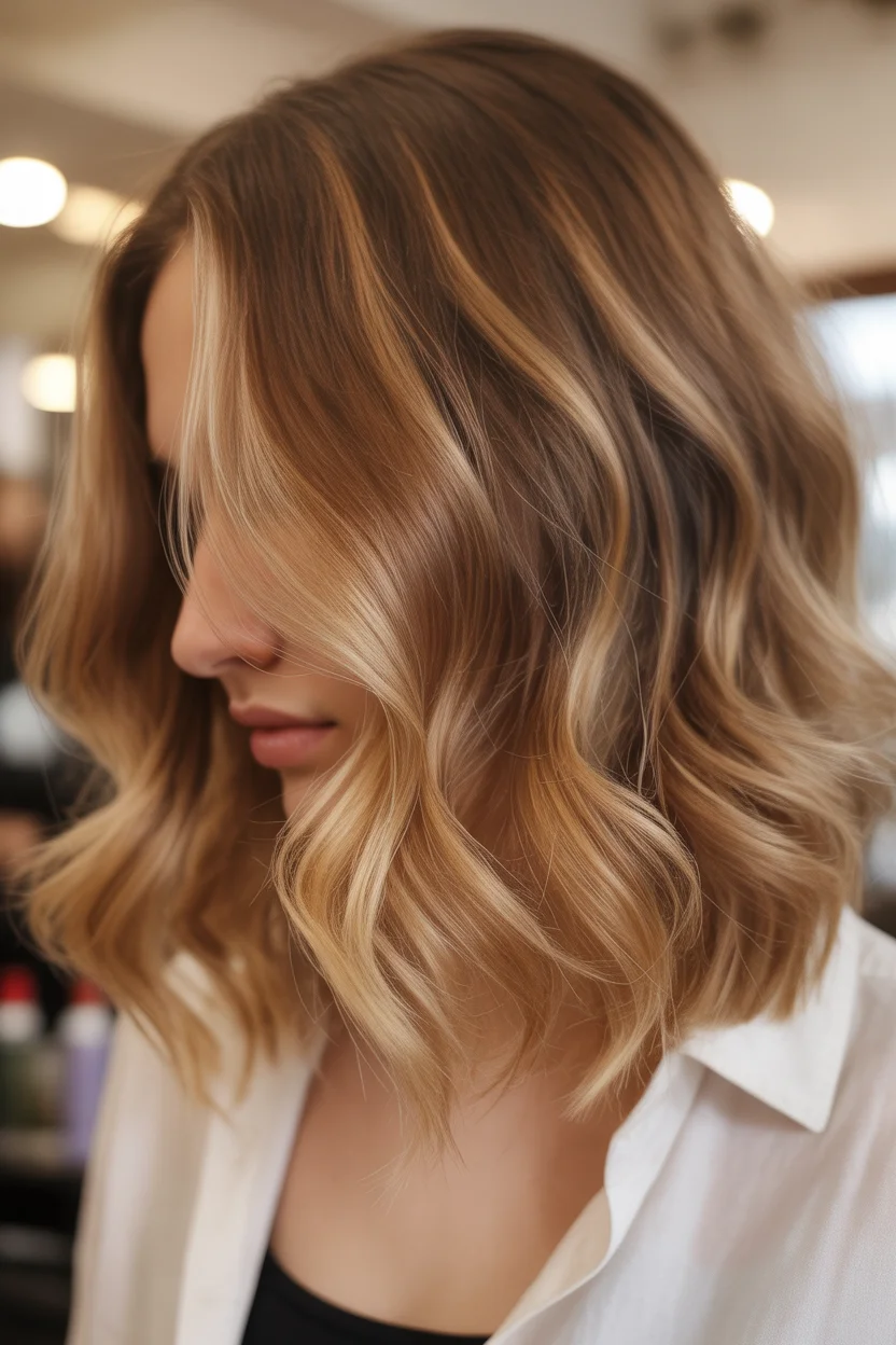 April hair colour ideas 2026 Golden Honey Bob with Bold Highlights 9