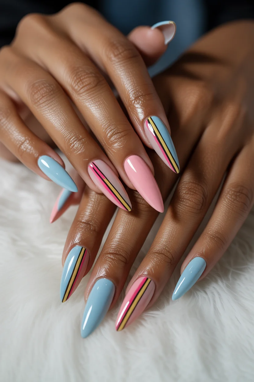 April nails 2026 Retro Pastel Stripes with Almond Precision 6