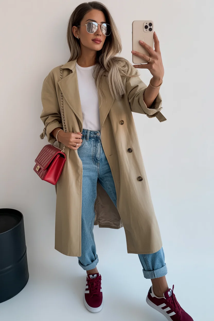 April outfits 2026 Classic Trench and Rolled Denim Transitional Chic 20