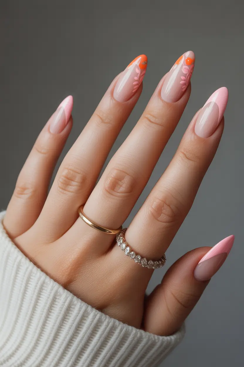 best early spring nails 2026 Soft Pink Modern French with Subtle Floral Detail