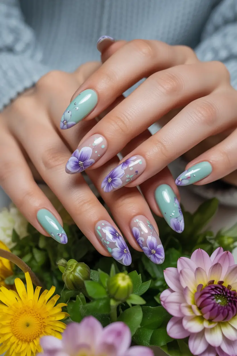 best early spring nails 2026 Lavender Bloom on Mint Base 8