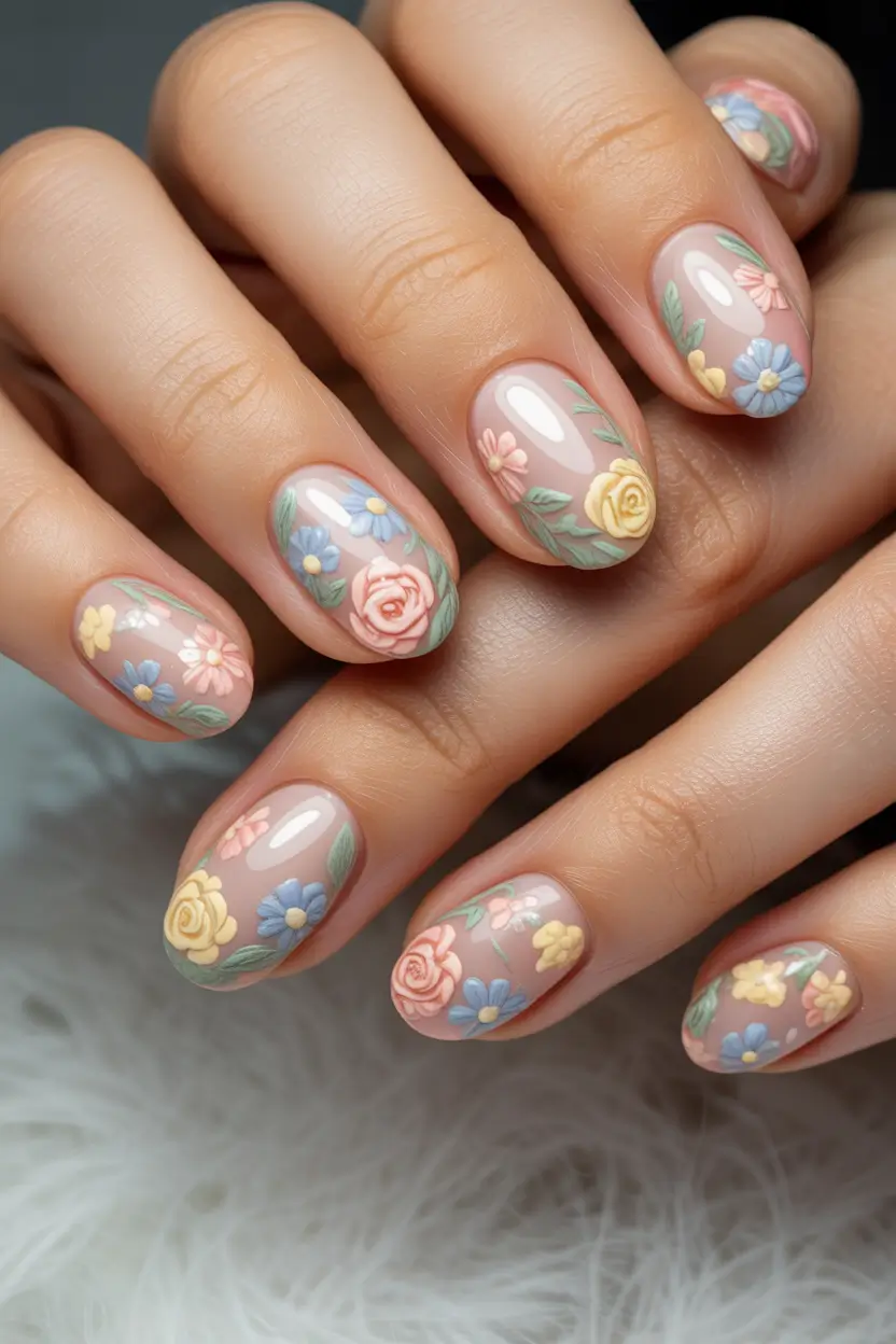 best short spring nails 2026 muted-floral-garden-overlay