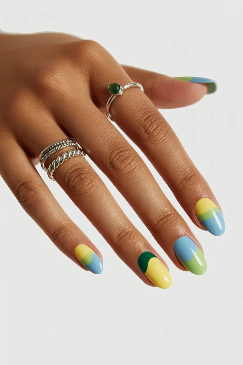 best spring aura nails 2026 Blue and Green Aura Color Blocking 20
