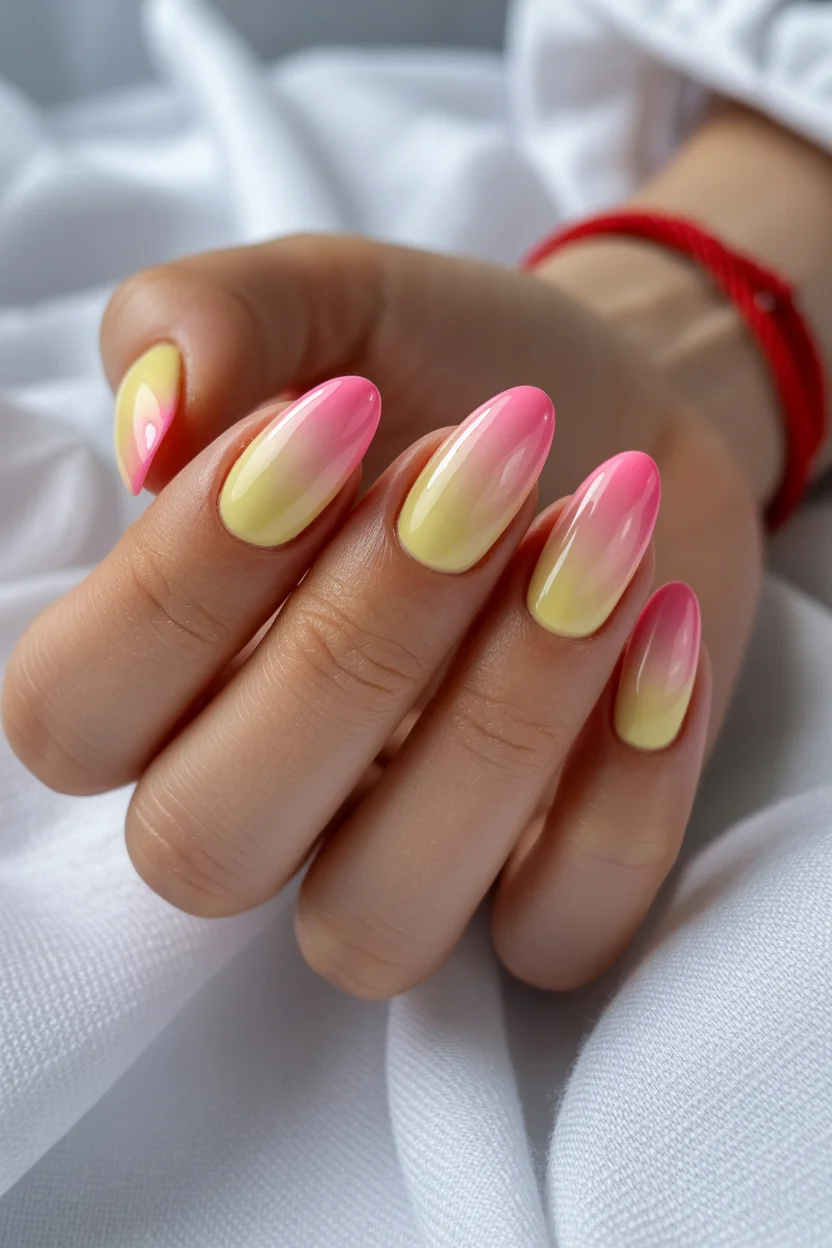 best spring aura nails 2026 Pastel Yellow and Pink Glow for Soft Spring Days