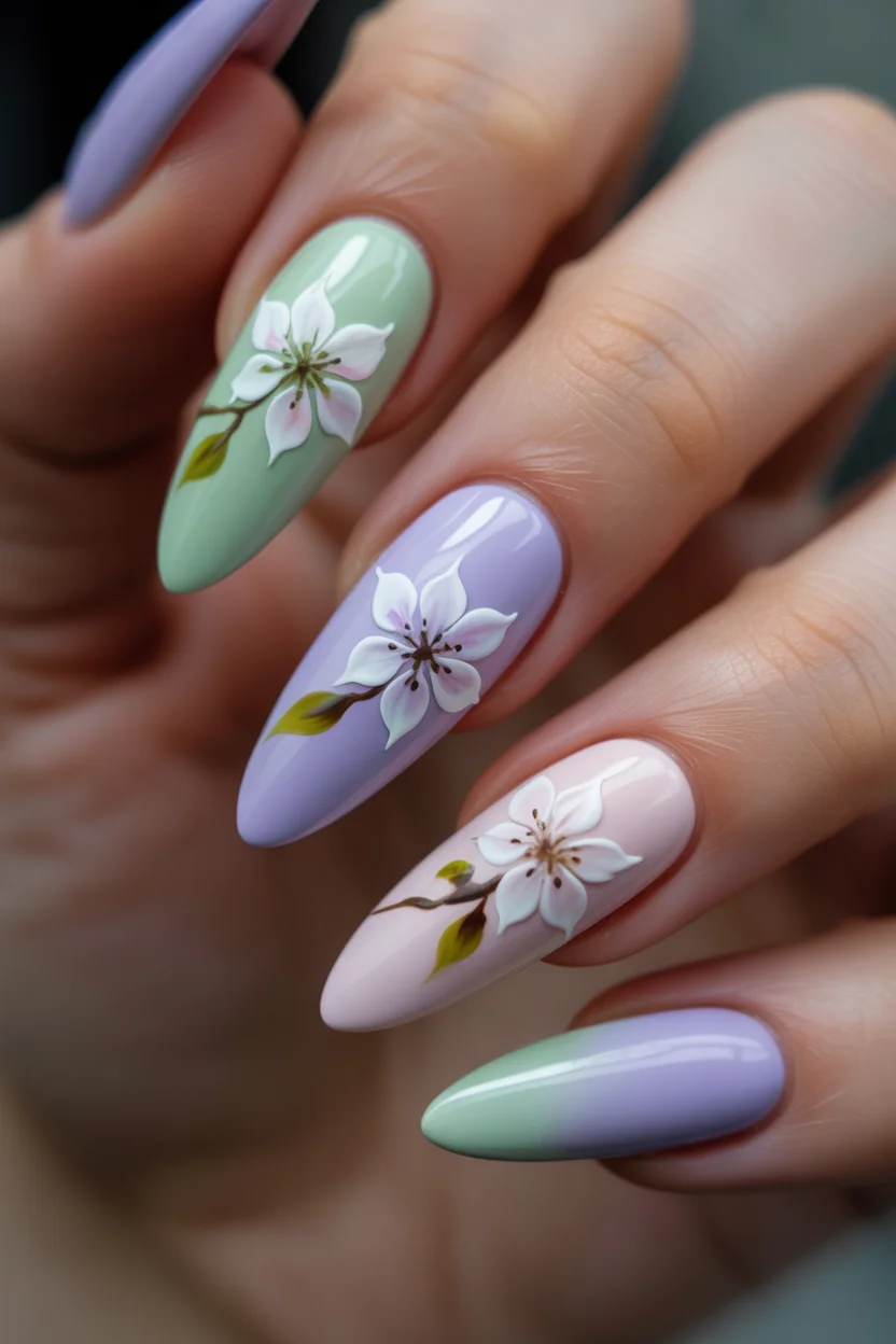 best spring nails acrylic 2026 pastel blossom almond acrylic nails