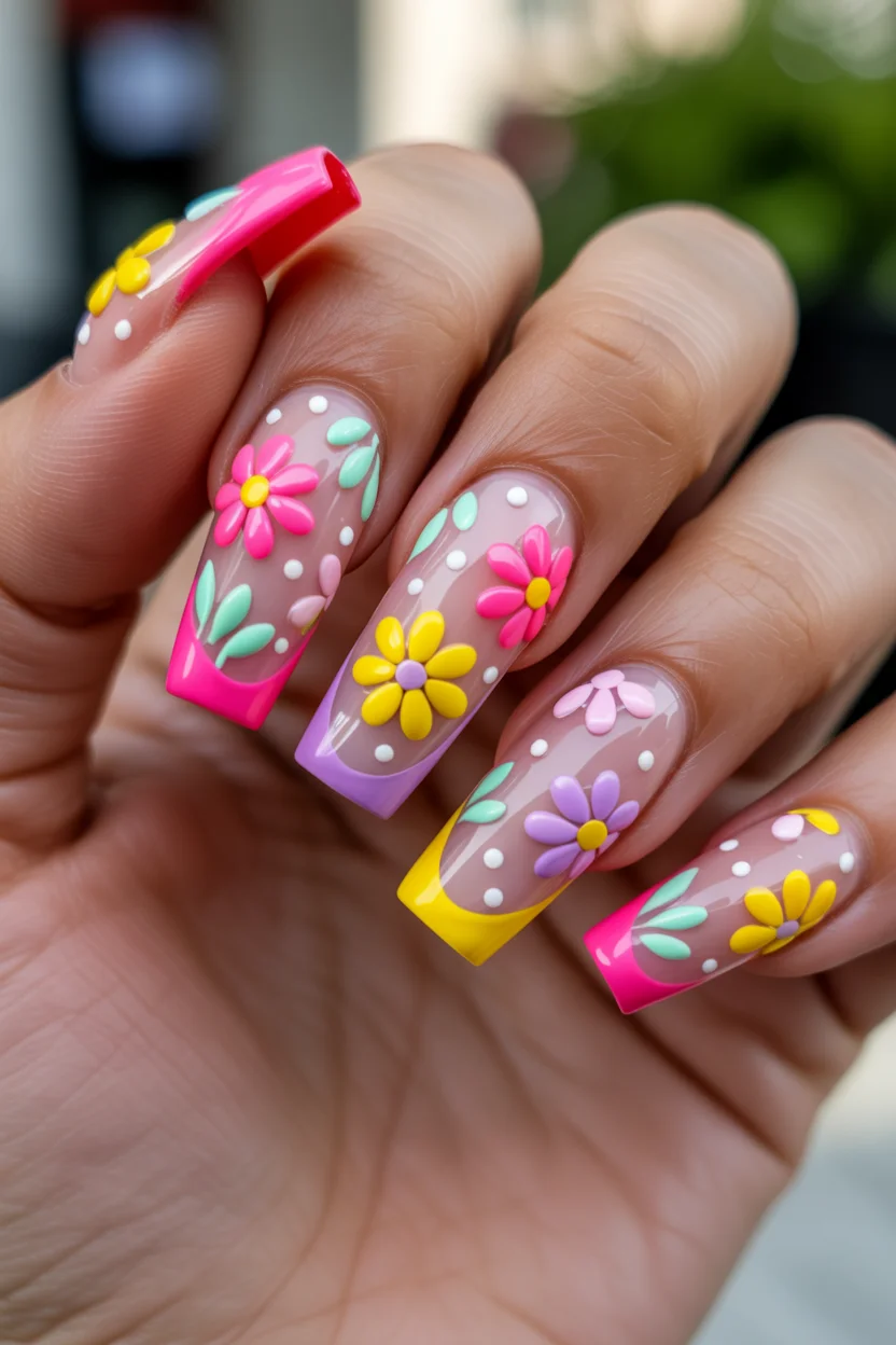 best spring nails acrylic 2026 playful pop flower coffin nails 16