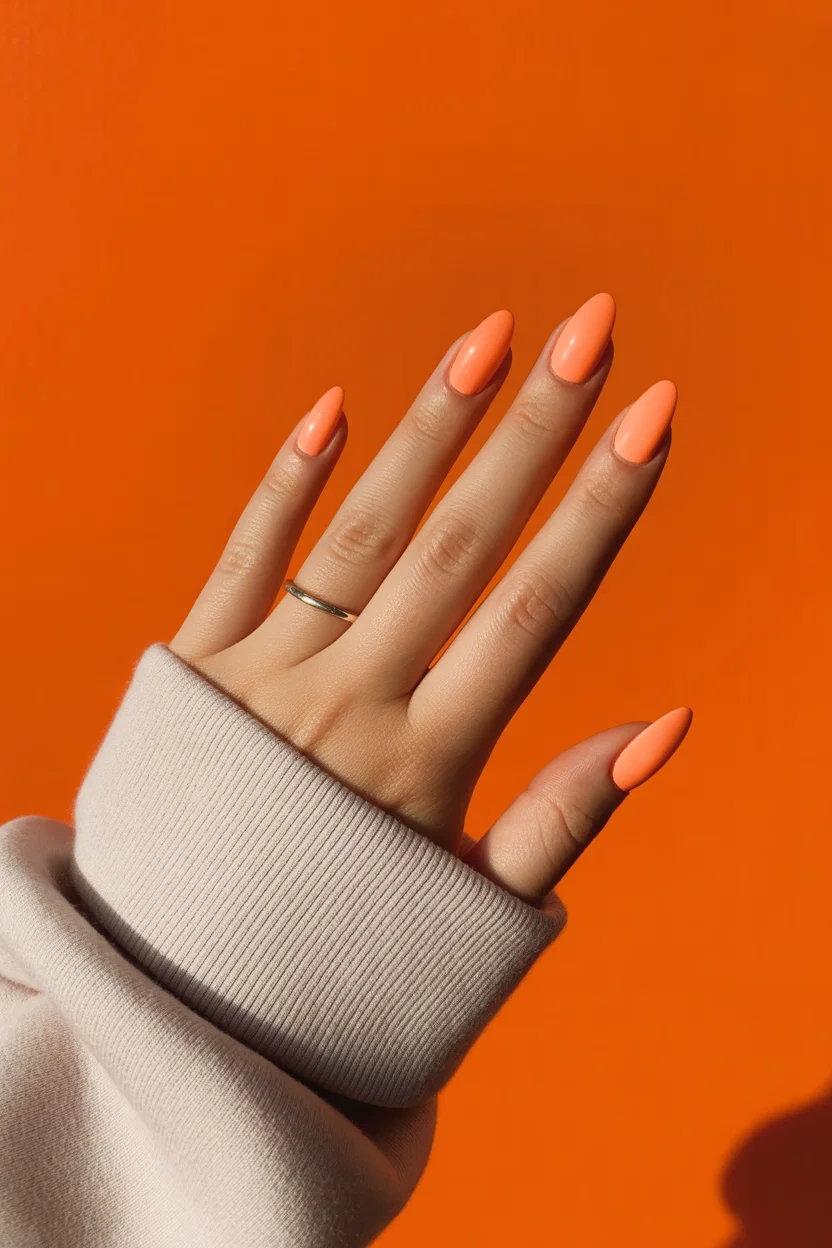 best spring nails acrylic 2026 minimal peach almond nails 18