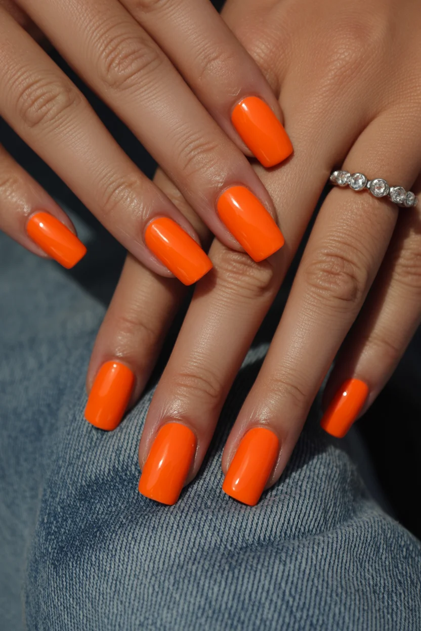 best spring nails acrylic 2026 bold neon orange square acrylic nails