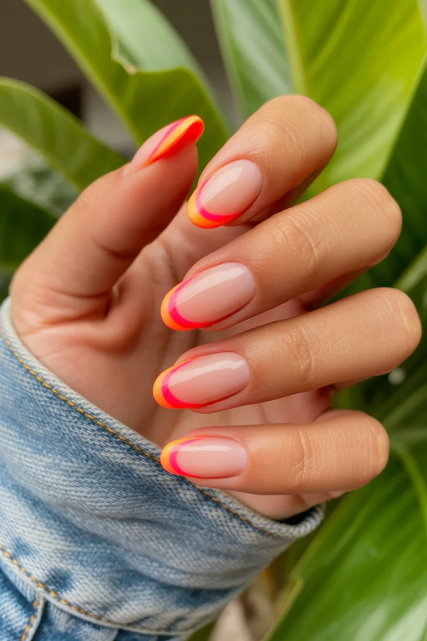 best spring nails acrylic 2026 sunset french almond acrylic nails