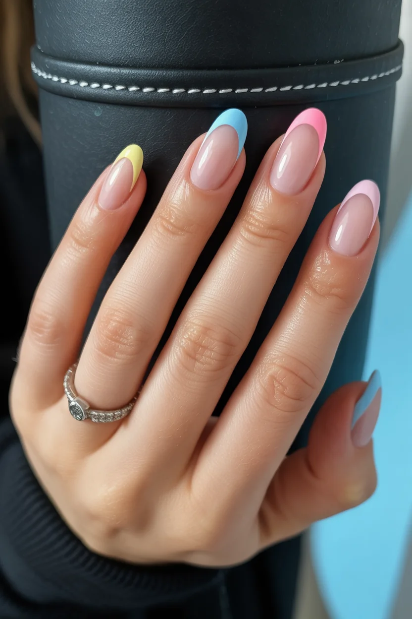 best spring nails acrylic 2026 pastel french almond acrylic nails