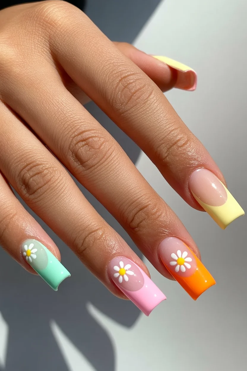 best spring nails simple 2026 square french daisy nails 10