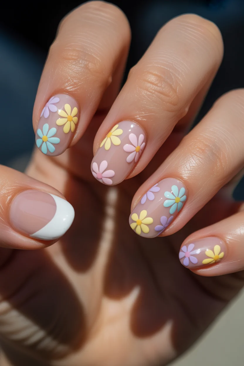 best spring nails simple 2026 pastel daisy nails 13