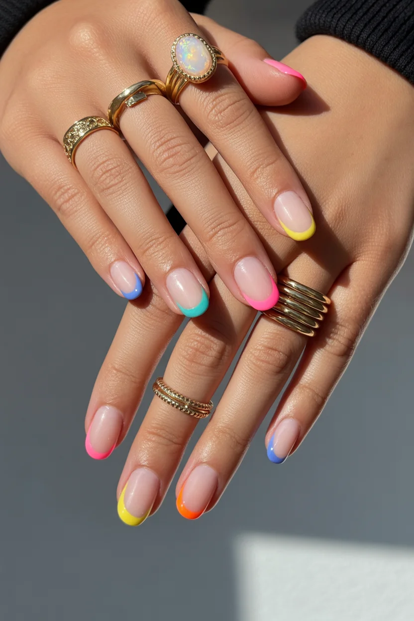 best spring nails simple 2026 colorful french tips 6