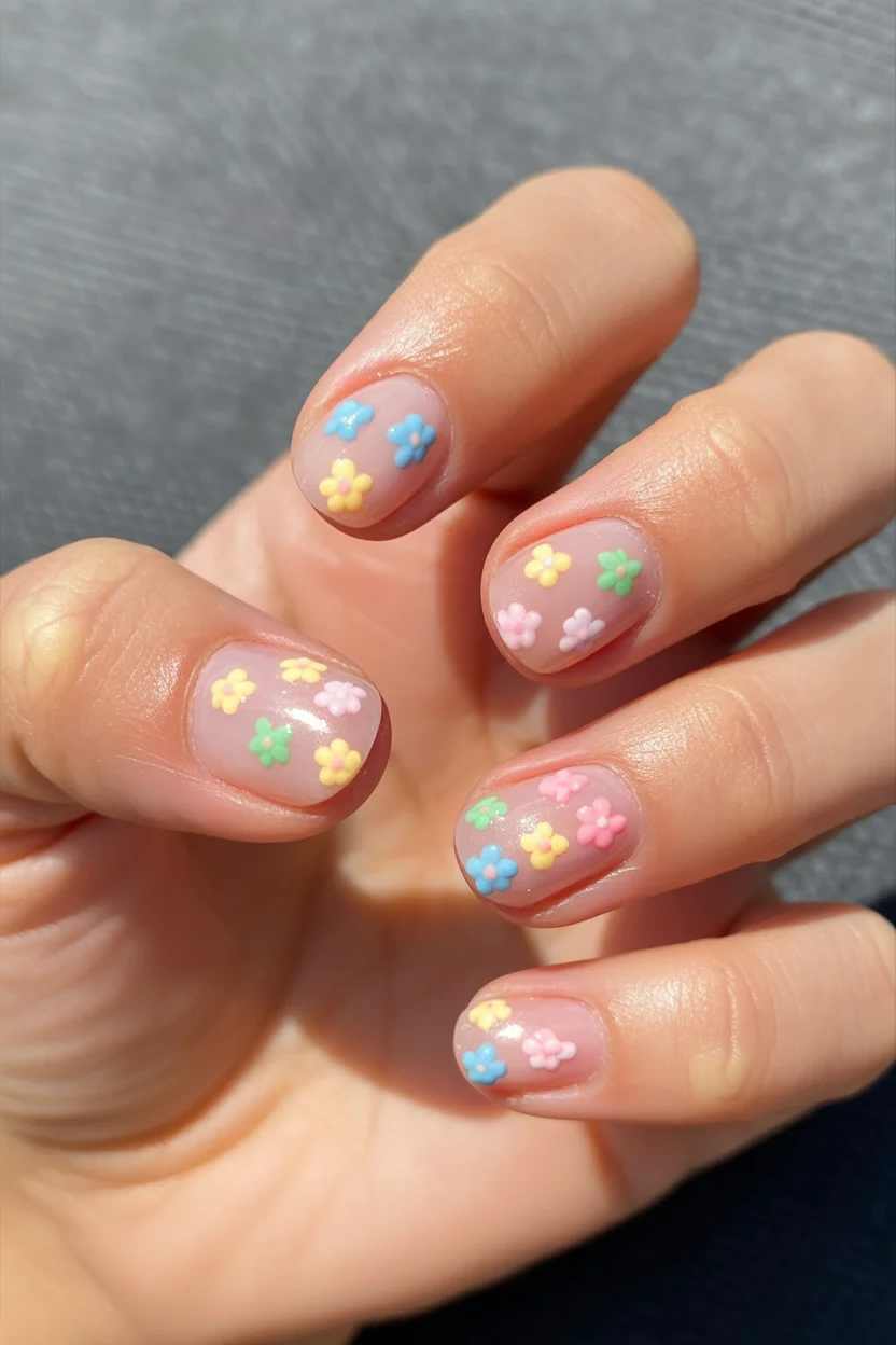 best spring short nails 2026 Playful Pastel Flower Confetti for Fun Spring Short Nails Art
