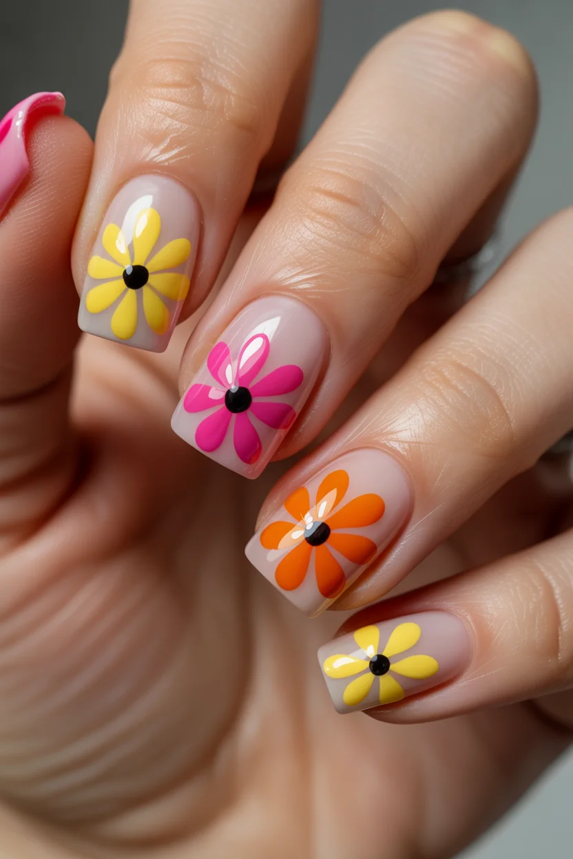 best spring short nails 2026 Retro Flower Pop for Fun Spring Short Nails Ideas 2026