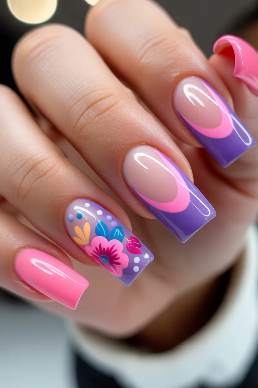 best spring short nails 2026 Modern Pink and Purple French Tip Remix for Spring Short Nails Inspo 2026