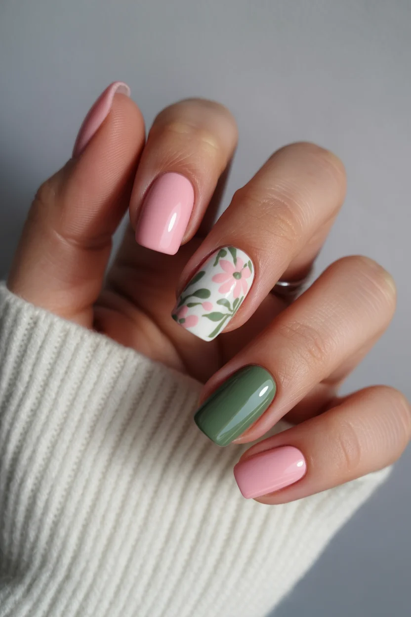 best spring short nails 2026 Soft Botanical Accent for Elegant Spring Short Nails Ideas Simple