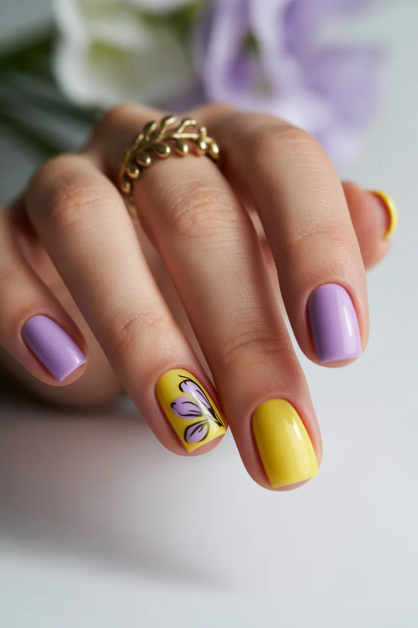 best spring short nails 2026 Bright Butterfly Accent for Fun Spring Short Nails Art