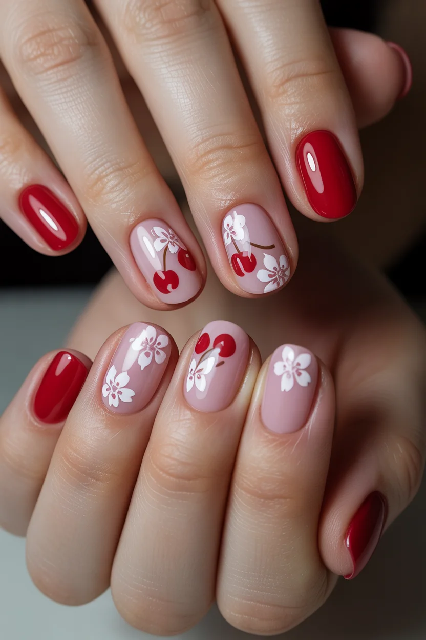 best spring short nails 2026 Cute Cherry Blossom Nails for Playful Spring Short Nails Flowers
